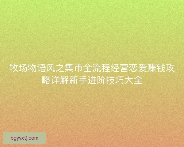 牧场物语风之集市全流程经营恋爱赚钱攻略详解新手进阶技巧大全